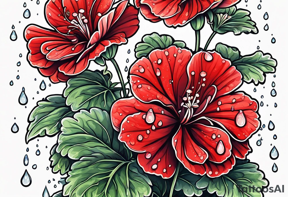 red geraniums with rain drops tattoo idea