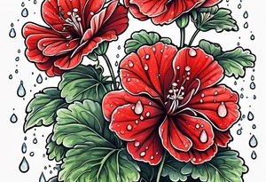 red geraniums with rain drops tattoo idea