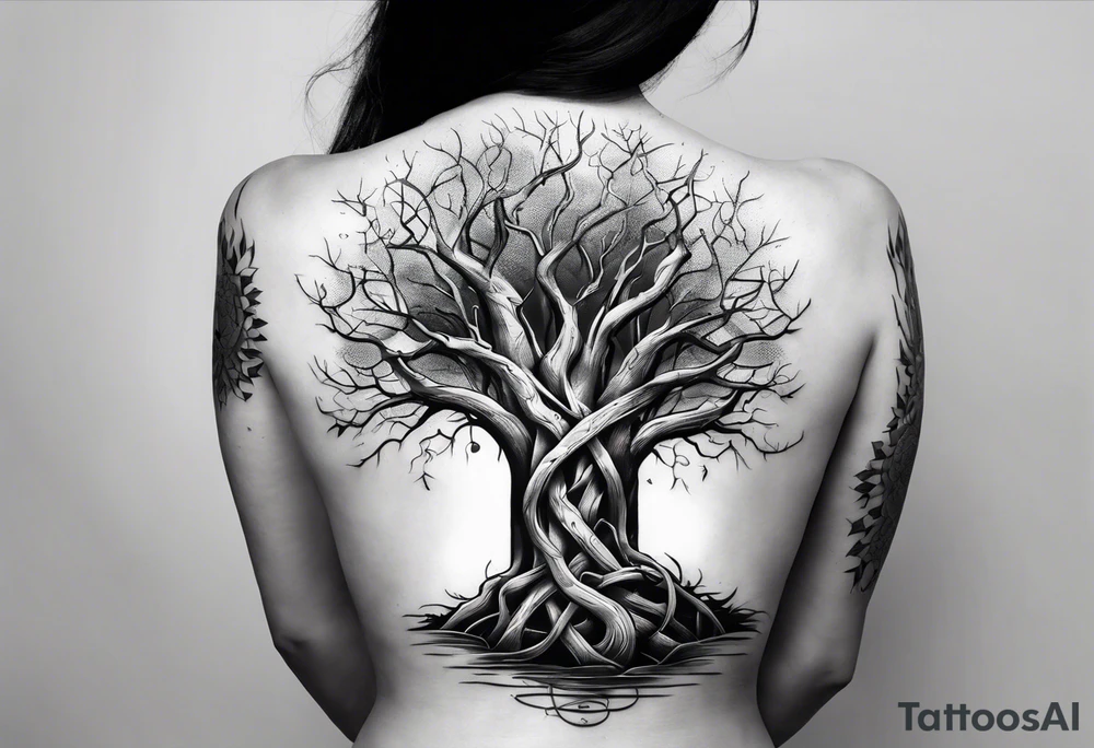 tattoo fool sleeve, tree roots break out of the chains at the bottom of the hand tattoo idea