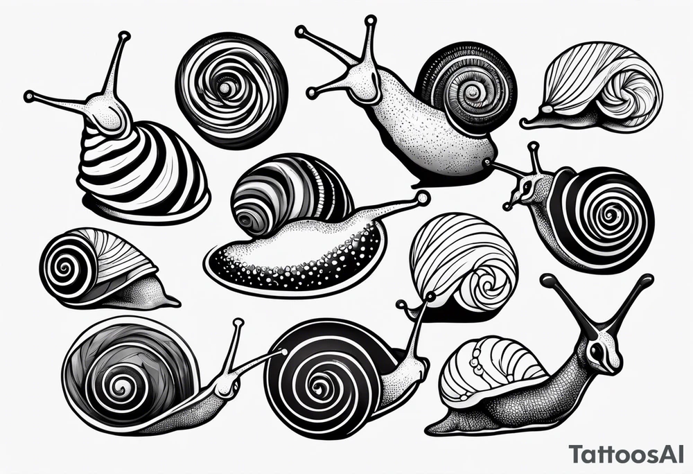Variety of snails flash sheet tattoo idea