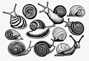 Variety of snails flash sheet tattoo idea