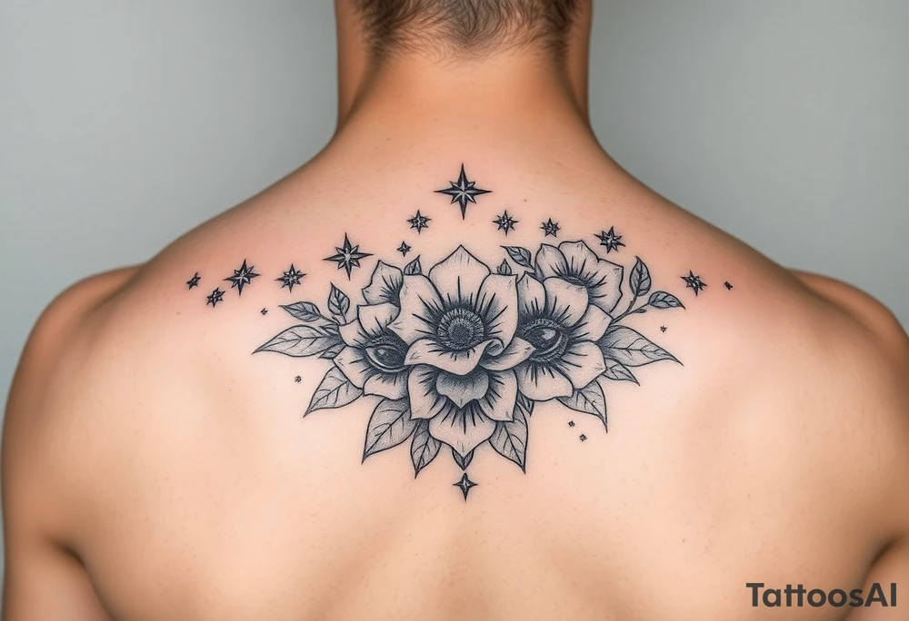 stars flowers eyes tattoo idea