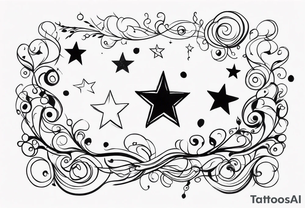 small stars and curls close up tattoo idea