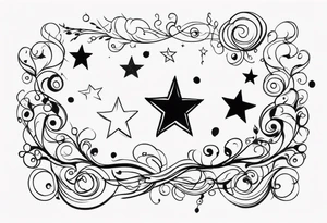 small stars and curls close up tattoo idea