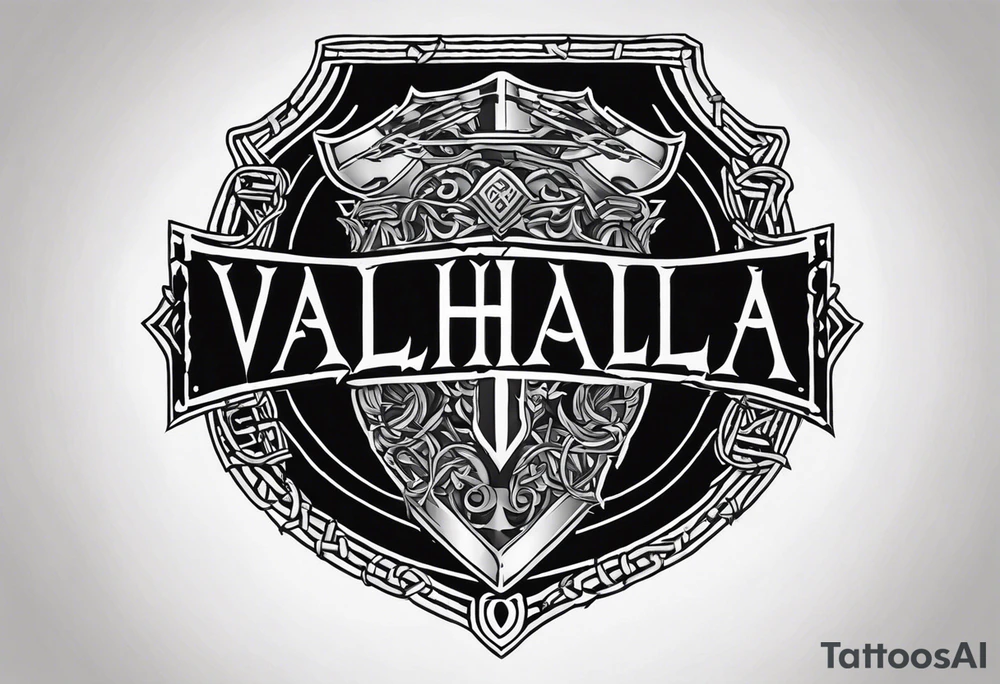 Valhalla round shield axe barbed wire chains tattoo idea