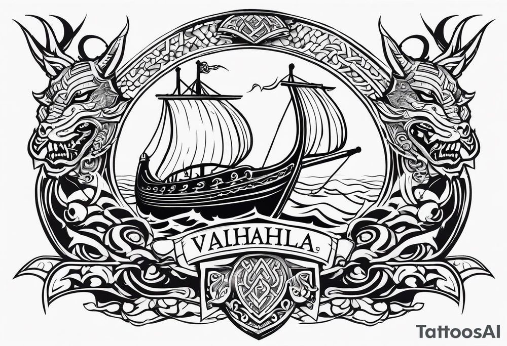 Valhalla sword shield viking ship dragon head tattoo idea Valhalla sword shield viking ship dragon head tattoo idea