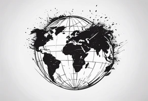 sphere exploding with world map tattoo idea