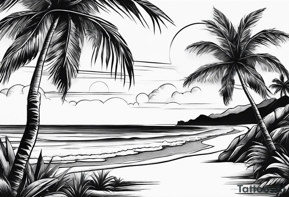 beach landscape on upper arm with palm trees tattoo idea beach landscape on upper arm with palm trees tattoo idea