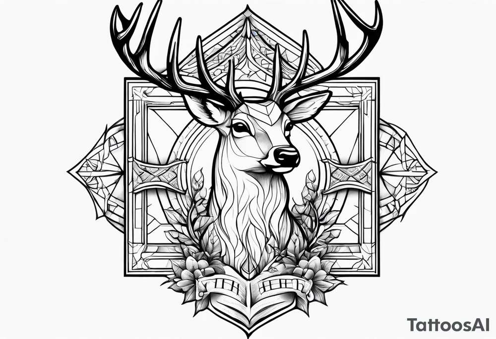 cross, deer, bible tattoo idea