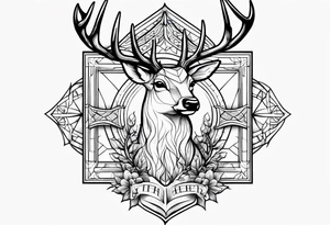 cross, deer, bible tattoo idea