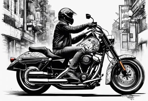 motorcycle  with guns riding at night in the city tattoo idea