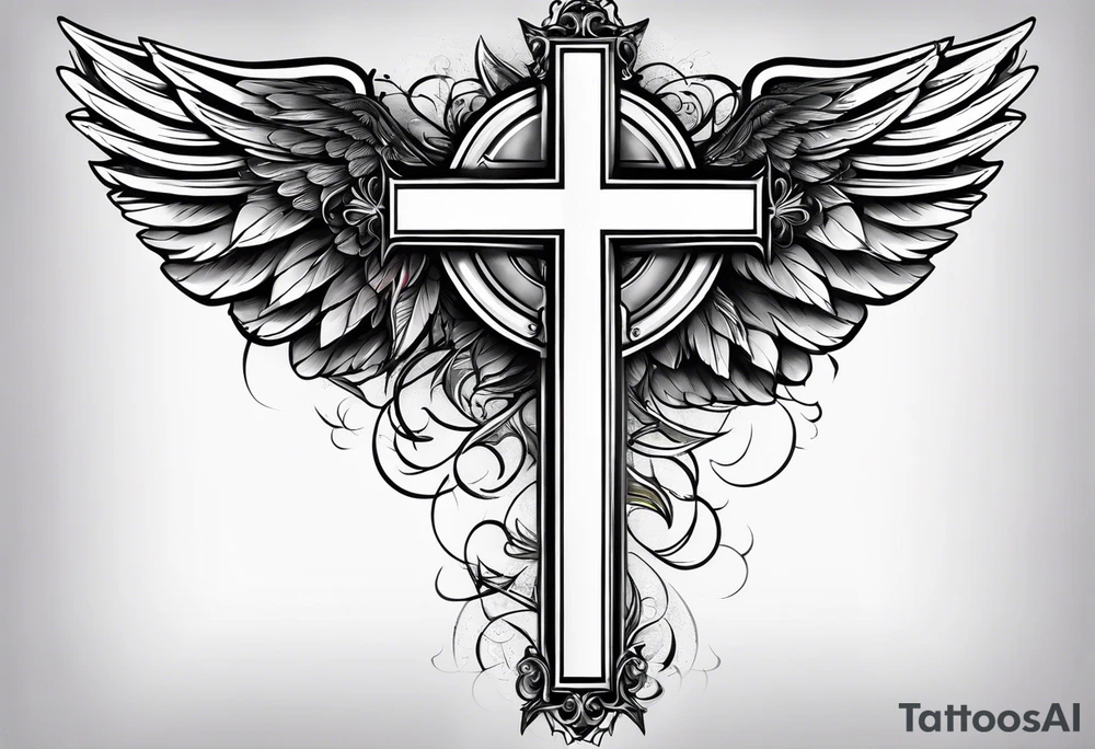 Cross with wings and a halo tattoo idea