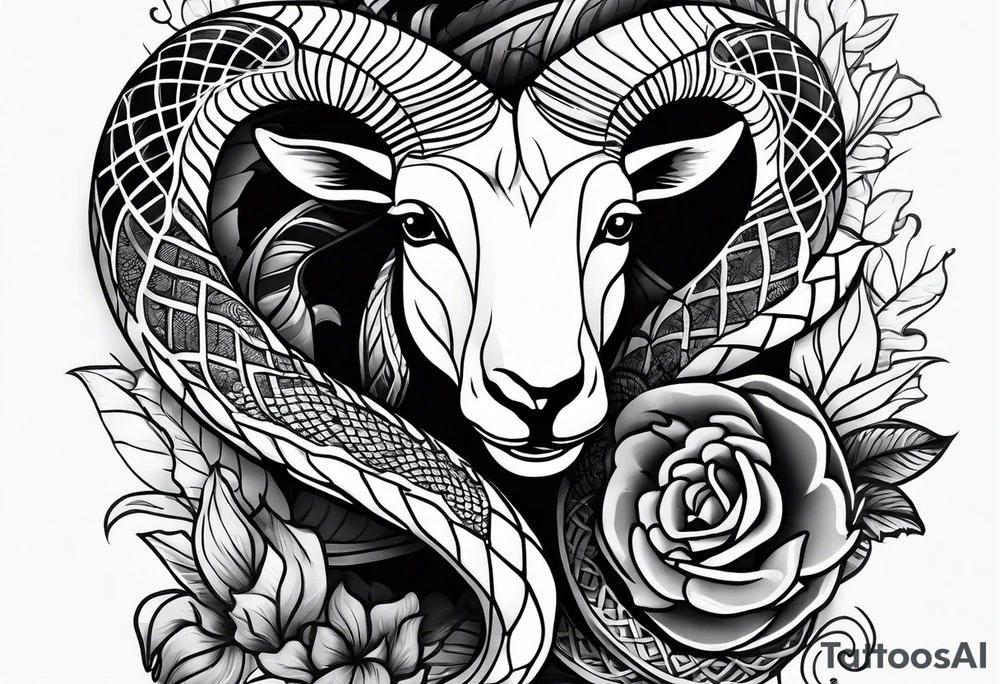 On the goat's head is a snake. tattoo idea
