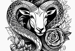 On the goat's head is a snake. tattoo idea
