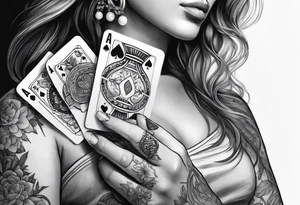 woman one hand holding poker cards tattoo idea