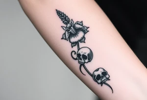 Aconitum flower going up the arm with details gothic style with skulls tribal tattoo idea