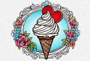 sketch chocolate chip ice cream cone with one red heart tattoo idea
