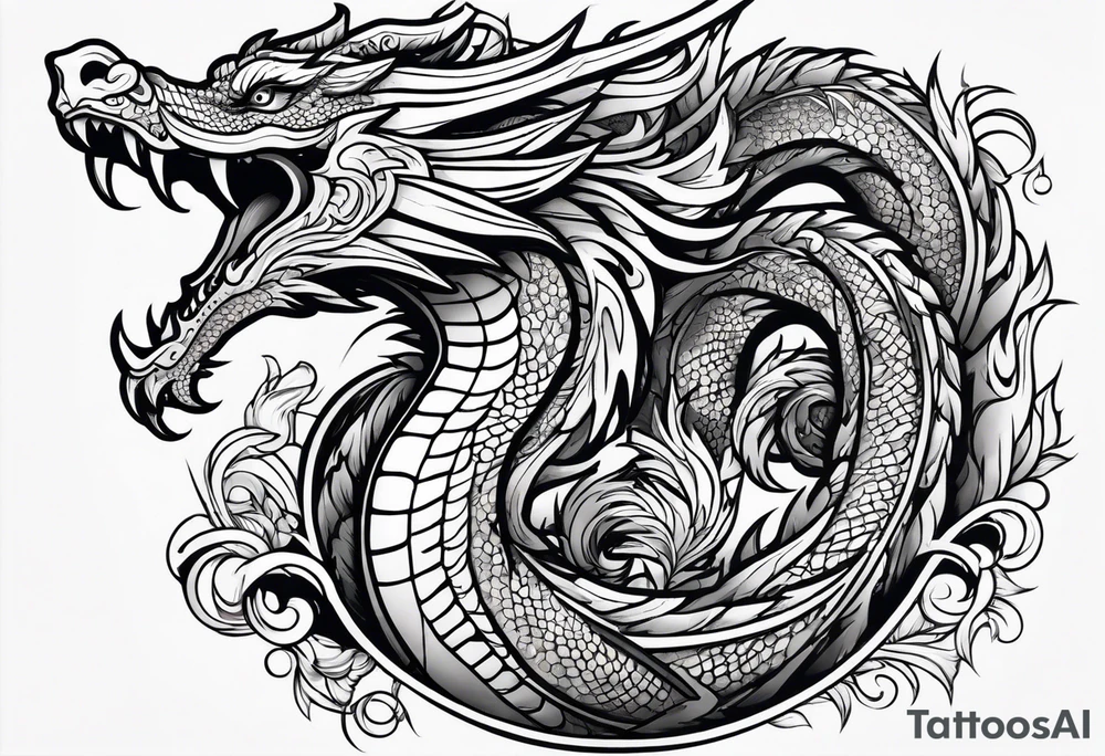 Old school dragon swirling tattoo idea