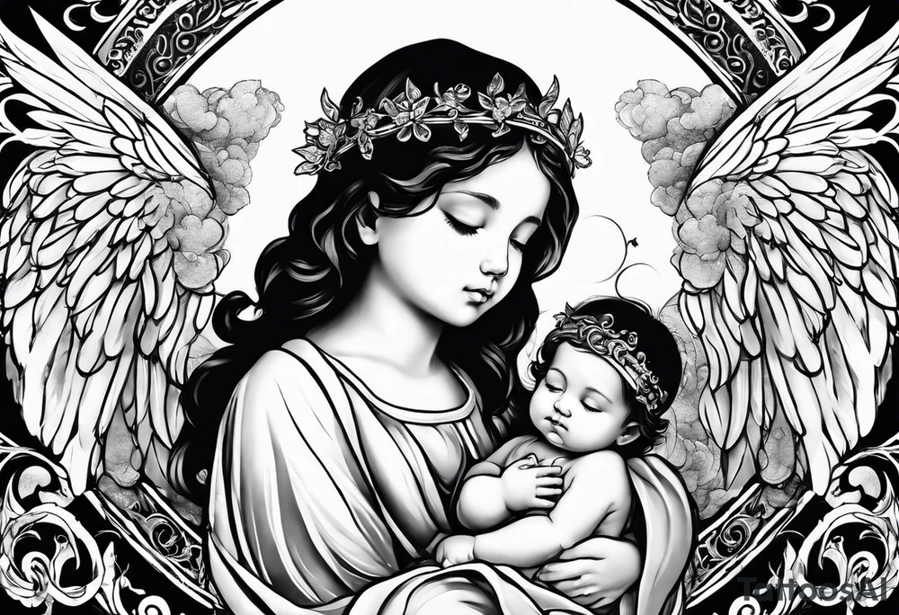 1 baby girl angel and 2 baby boy angels
 praying tattoo idea