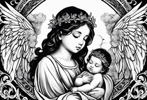 1 baby girl angel and 2 baby boy angels
 praying tattoo idea