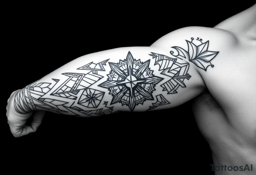 bold line ornamentaali viikinkikompassi tattoo idea