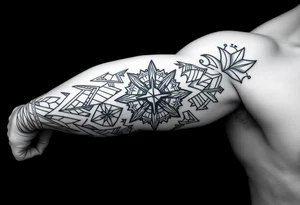 bold line ornamentaali viikinkikompassi tattoo idea