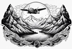Space Viking flying over mountains tattoo idea