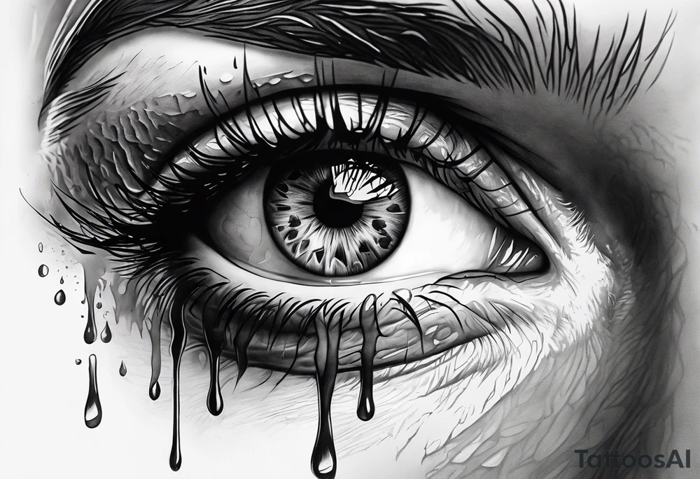 A realistic majestic human eye crying tears of blood tattoo idea