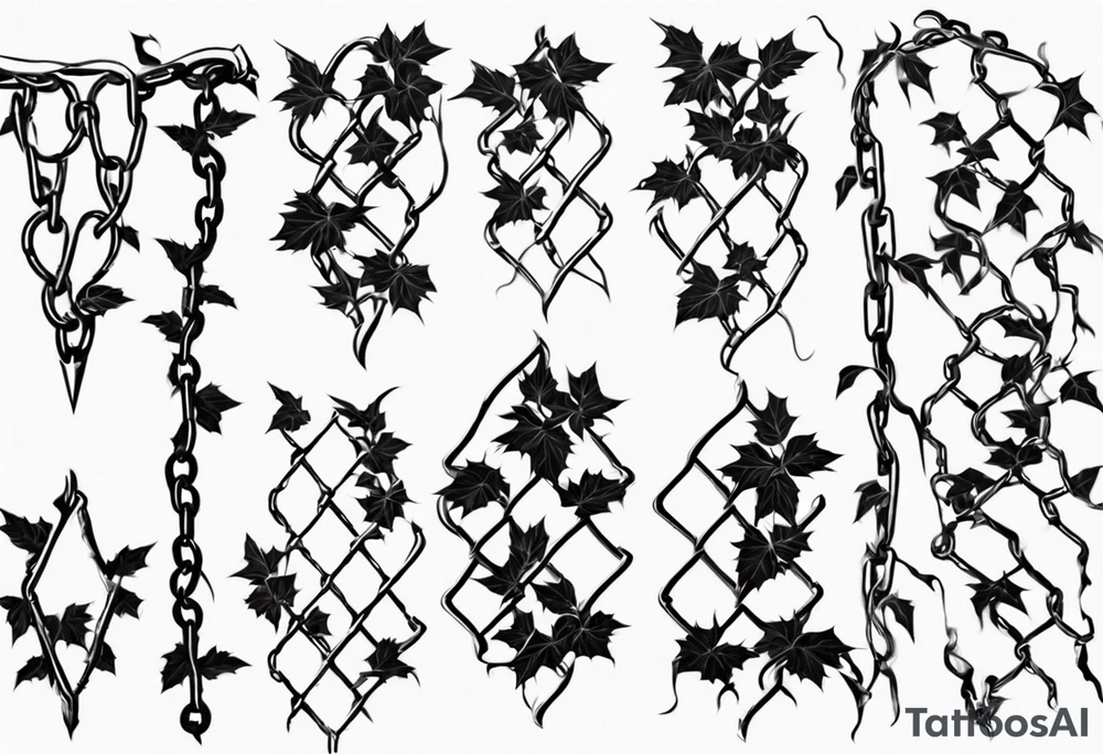 chain link fence with pointy ivy tattoo idea