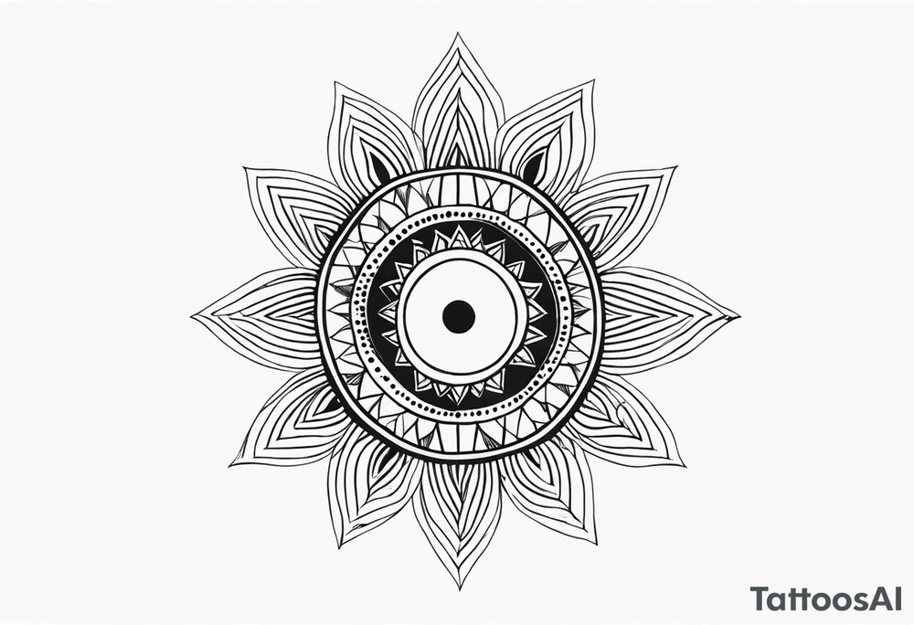 Simplistic sun made of black dots tattoo idea