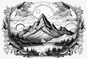 line art mountain vs space tattoo idea