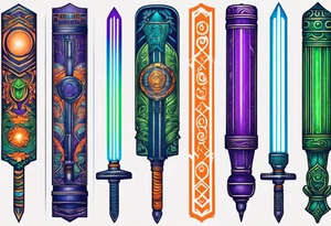 blue lightsaber, green lightsaber, orange lightsaber, purple lightsaber tattoo idea