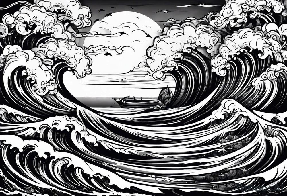 stormy sea, I am lonely and irresistible as a sea element tattoo idea