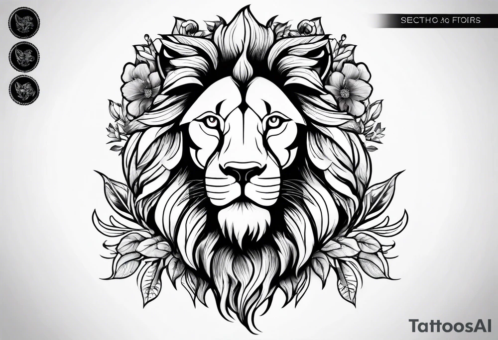 Lion flowers tattoo idea