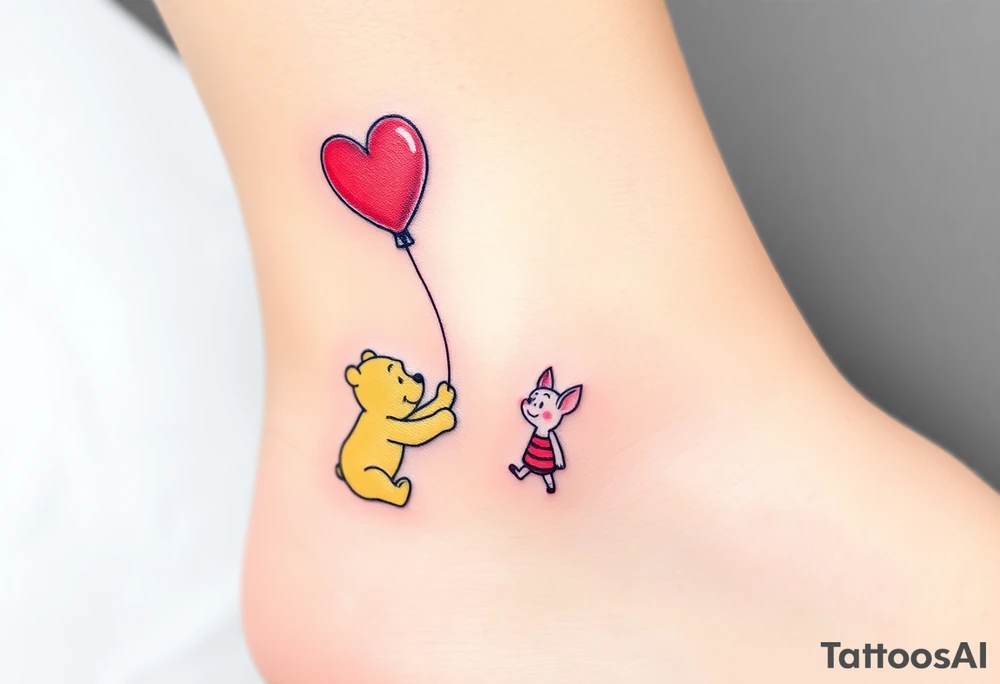 Winnie the Pooh and piglet with a flying heart 
balloon tattoo idea