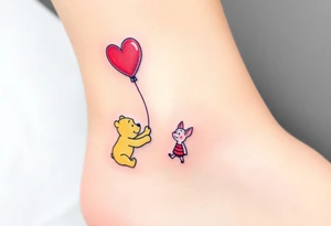 Winnie the Pooh and piglet with a flying heart 
balloon tattoo idea