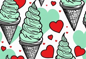 simple mint chocolate chip ice cream cone with small red heart on it somewhere. tattoo idea