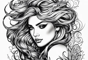 Wildly flowing mermaid hand in her hair tattoo idea