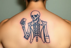evil skeleton in clothes getting drunk tattoo idea