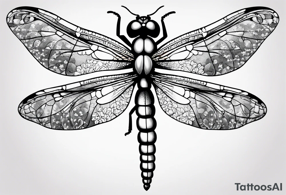Dragon fly with clovers behind it tattoo idea