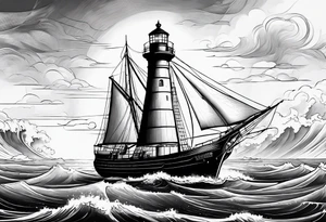 Lighthouse ship infront tattoo idea