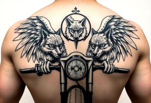 guardian angel wolves on a motorcycle tattoo idea