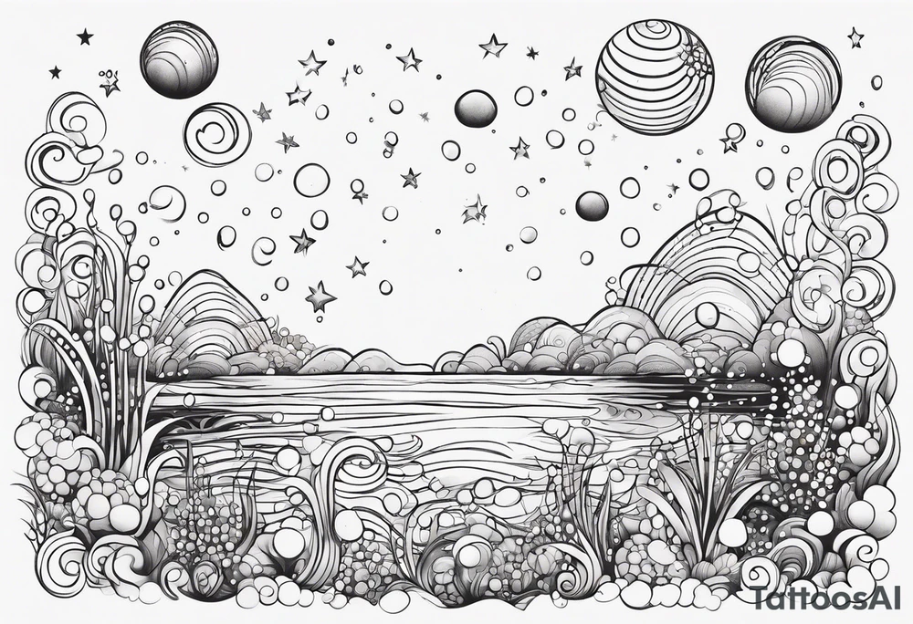 Draw me some magical really simple underwater bubbles and simple stars tattoo idea