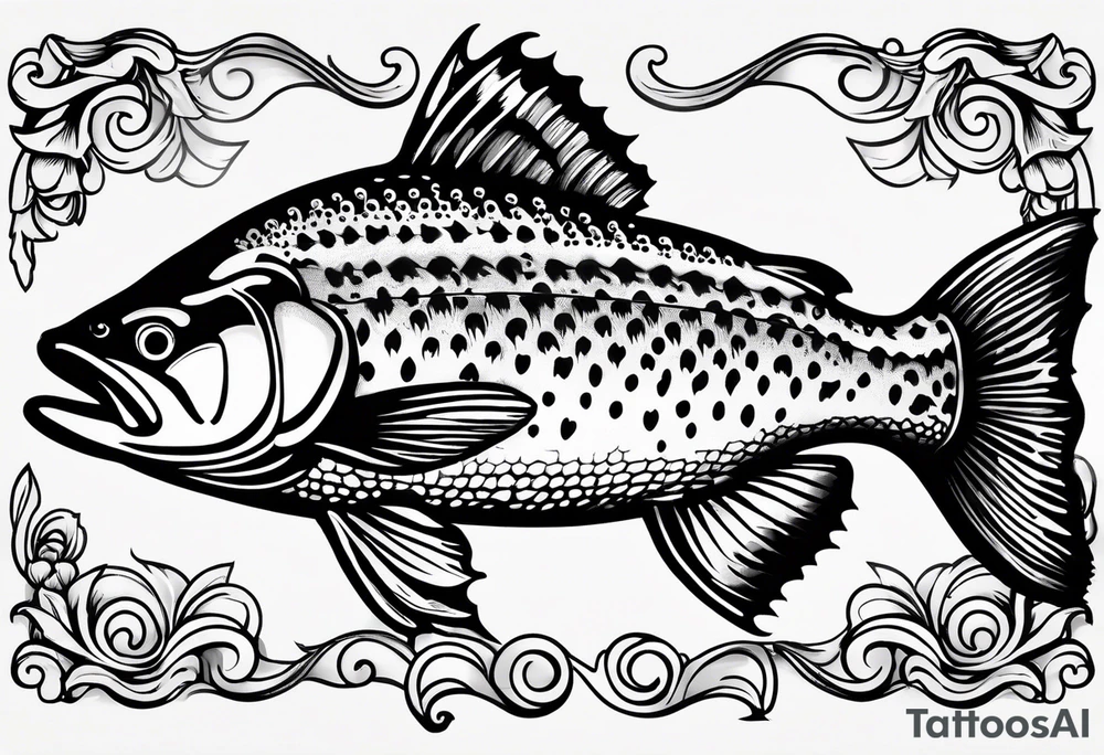 A shaded trout with text that says, 'Like the trout...' tattoo idea