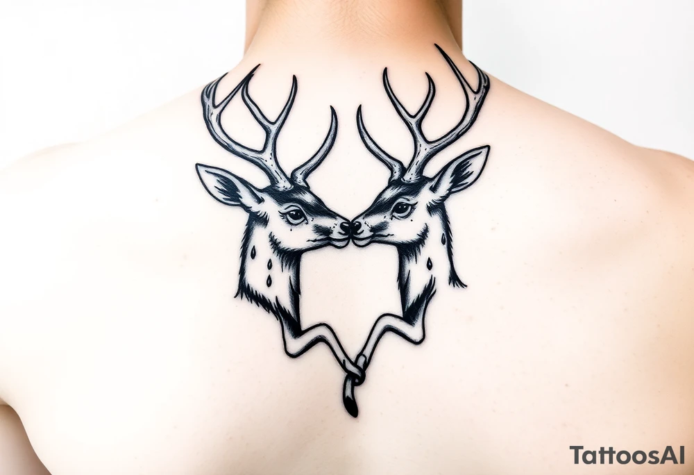 Two deer fighting with intertwined antlers tattoo idea