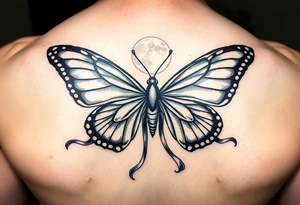 ethereal butterfly with flowing silk ribbons in moonlight tattoo idea