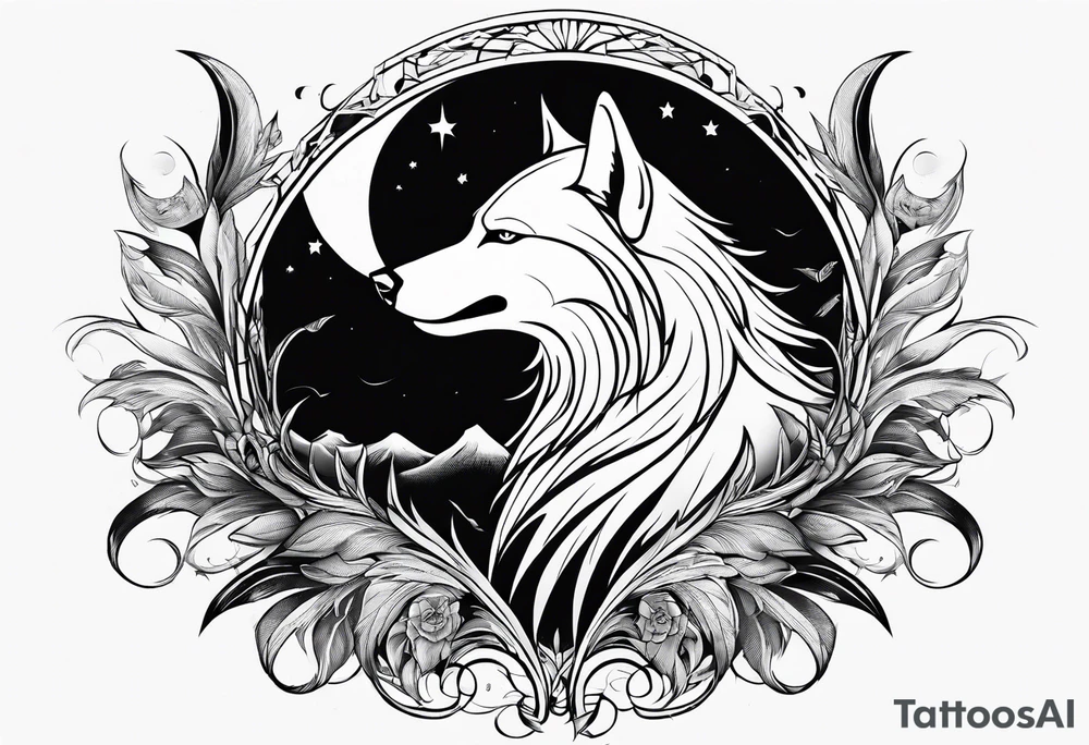 Scythe moon wolf tattoo idea