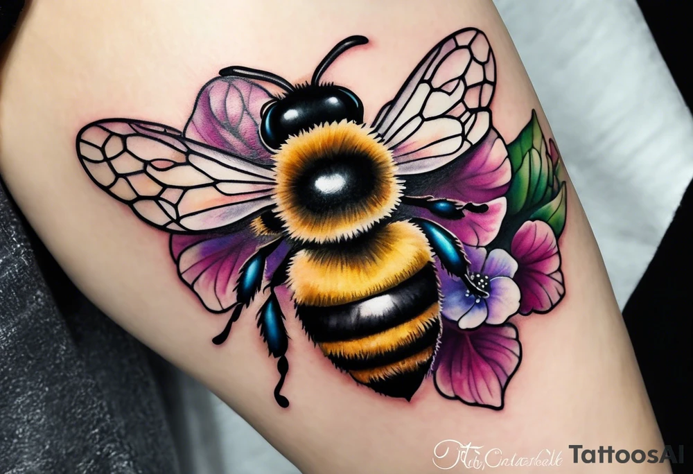 Small tattoo. There’s a hydrangea and a bee but they are not touching. The bee is small and off to the side. tattoo idea