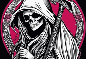 A feminine grim reaper holding a scythe tattoo idea