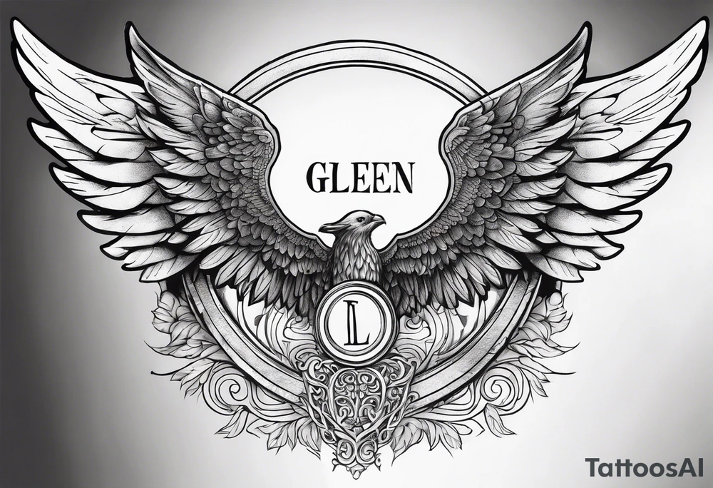 Angel Wings with the word Glenn in the middle tattoo idea